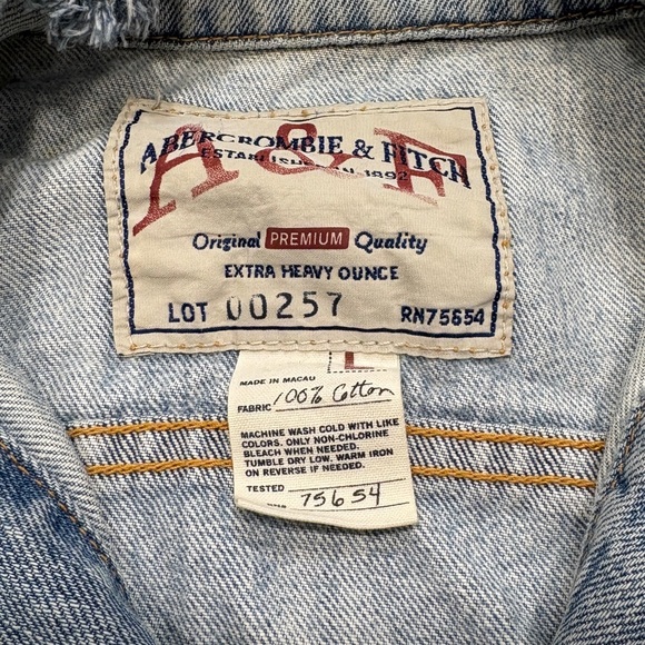 Y2K! 🌟AMBERCROMBIE🌟 RARE EXTRA HEAVY OUNCE DENIM JEAN JACKET LIGHT WASH L - Picture 4 of 13